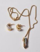 18CT GOLD TWO TONE EARRINGS AND NECKLACE SUITE