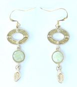 9CT GOLD AND GREEN STONE DROP EARRINGS