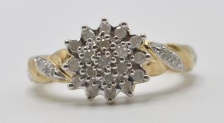 9CT GOLD AND DIAMOND CLUSTER RING