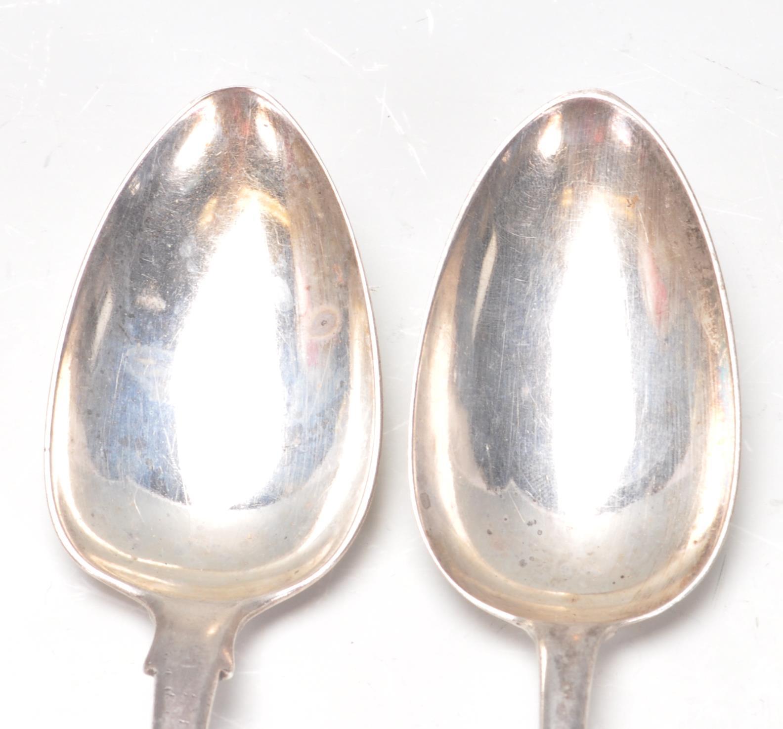 TWO EARLY 19TH CENTURY GEORGE III SILVER HALLMARKED SPOONS - Image 3 of 5