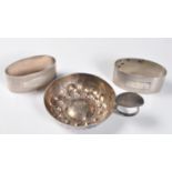 TWO SILVER HALLMARKED NAPKIN RINGS AND A FRENCH TASTEVIN.