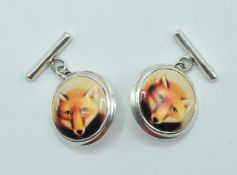 PAIR OF STAMPED 925 SILVER MENS FOX CUFFLINKS.