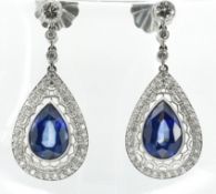 PAIR OF SAPPHIRE & DIAMOND PENDANT EARRINGS