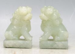 PAIR OF VINTAGE 20TH CENTURY CHINESE JADE STYLE TEMPLE DOGS