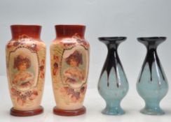 TWO 19TH CENTURY VICTORIAN VASES ALONG WITH TWO STUDIO ART GLASS VASES