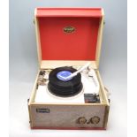 TWO TONE DANSETTE TEMPO RECORD PLAYER AND 45RPM RECORDS