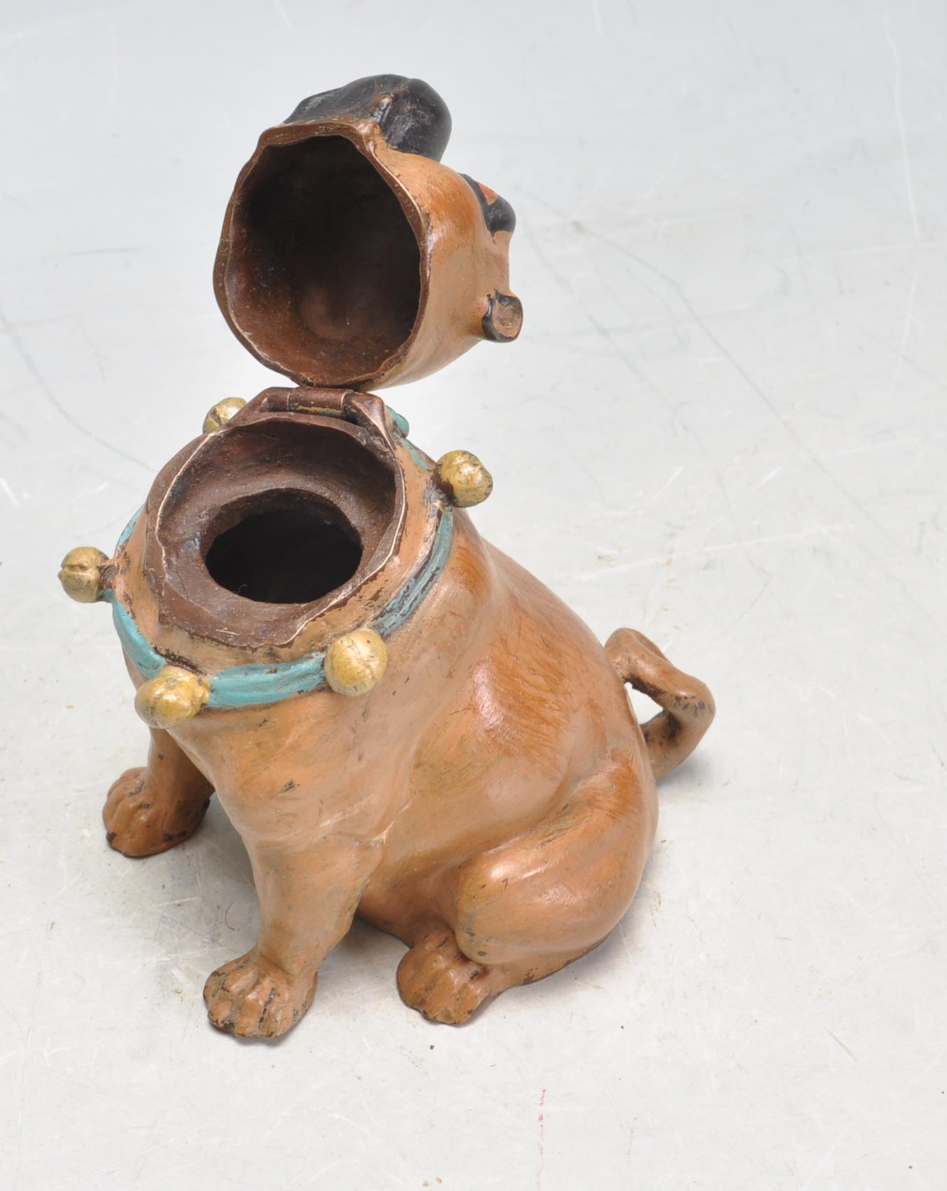 ANTIQUE AUSTRIAN STYLE INKWELL IN THE FORM OF A PUG DOG. - Image 6 of 7