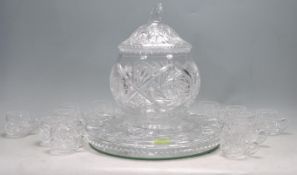 20TH CENTURY CRYSTAL GLASS PUNCH BOWL AND GLASSES