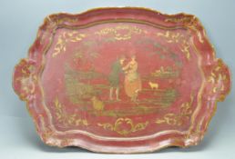 19TH CENTURY PAINTED RED LACQUER TRAY