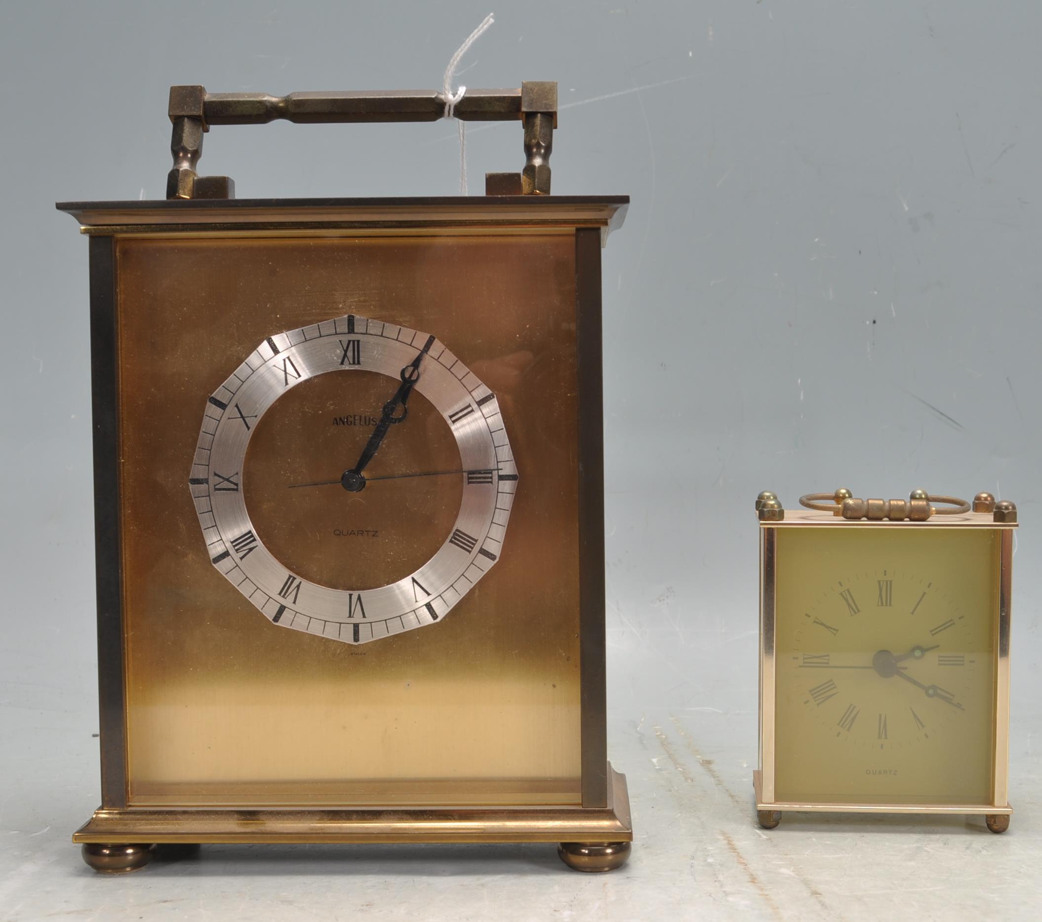 A Vintage 20th Century Angelus Mantel Carriage Clock Having A Brass 