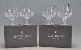 SET OF FOUR LISMORE PATTERN WATERFORD CRYSTAL BRANDY BALLOON GLASSES