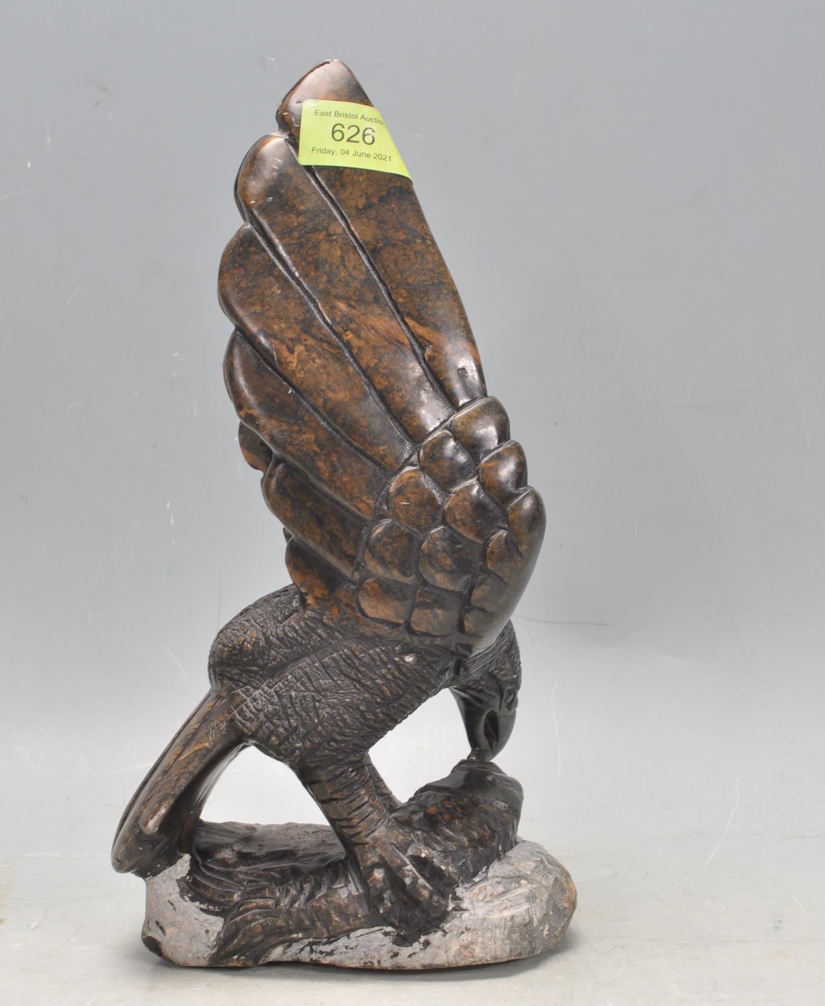 20TH CENTURY CARVED HARDSTONE FIGURE OF A BIRD OF PREY. - Image 2 of 7