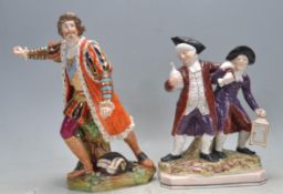 19TH CENTURY VICTORIAN STAFFORDSHIRE FLATBACK FIGURINE AND A DERBY STYLE FIGURINE