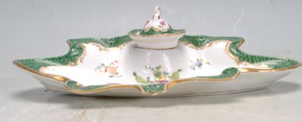 19TH CENTURY VICTORIAN DRESDEN CERAMIC PORCELAIN INKWELL