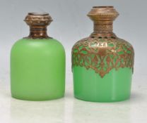 TWO 20TH CENTURY ANTIQUE GREEN GLASS PERFUME BOTTLES