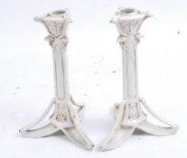 PAIR OF ANTIQUE ART NOUVEAU METAL CANDLESTICKS