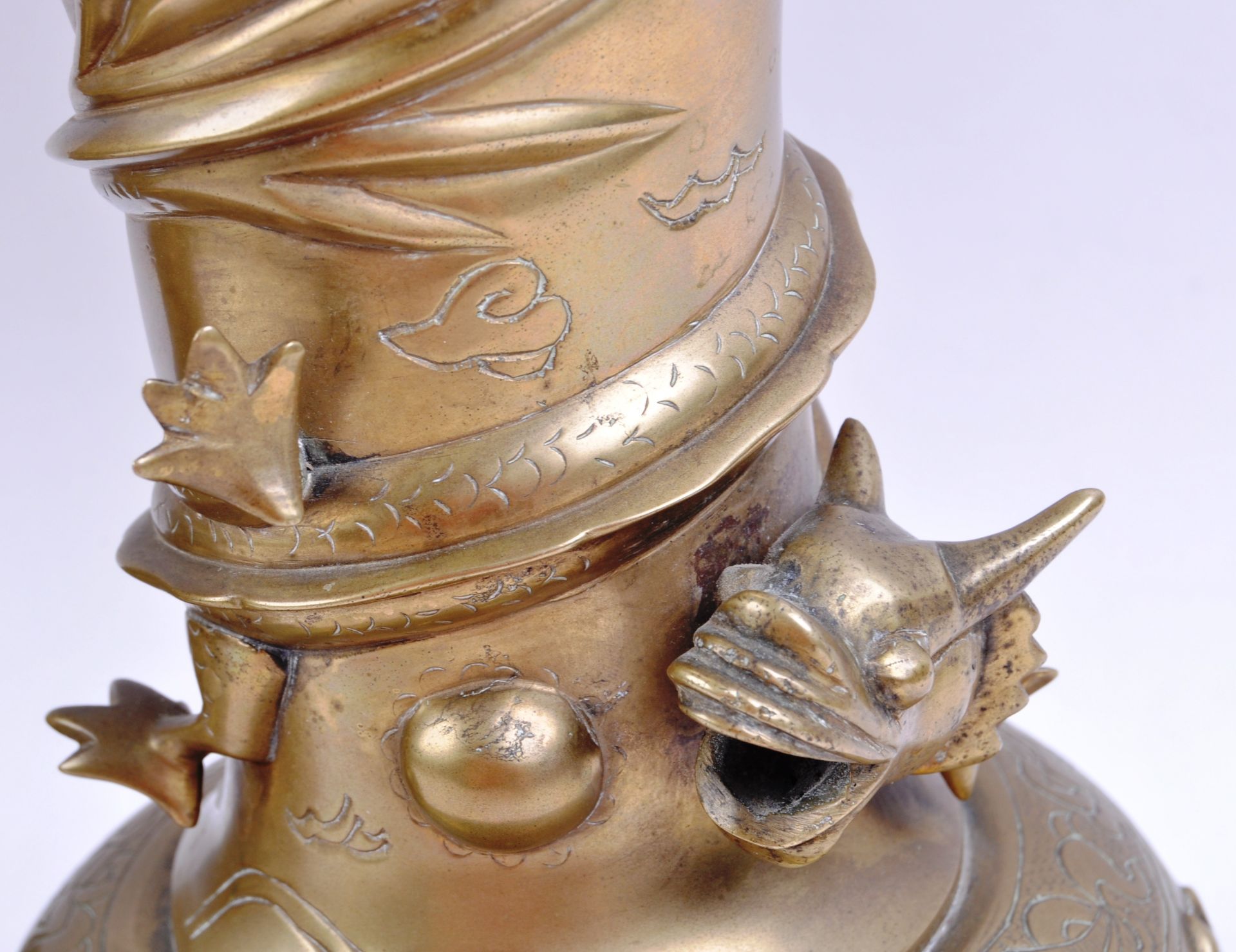 PAIR OF ANTIQUE CHINESE BRASS DRAGON VASES - Image 6 of 8