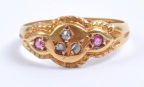 ANTIQUE HALLMARKED 18CT GOLD DIAMOND & RUBY RING