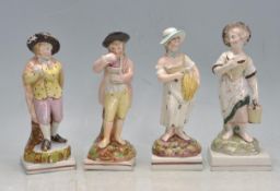 19TH CENTURY VICTORIAN STAFFORDSHIRE FOUR SEASONS CERAMIC FIGURINES