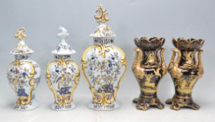 THREE 19TH CENTURY ITALIAN MAJOLICA STYLE VASES AND TWO CHINESE VASES