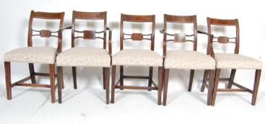 AN ANTIQUE EDWARDIAN REGENCY REVIVAL HARLEQUIN SET OF SIX CHAIRS
