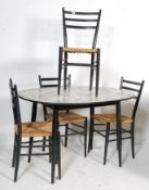 MID 20TH CENTURY BLACK LACQUER DINING TABLE AND FOUR CHAIRS