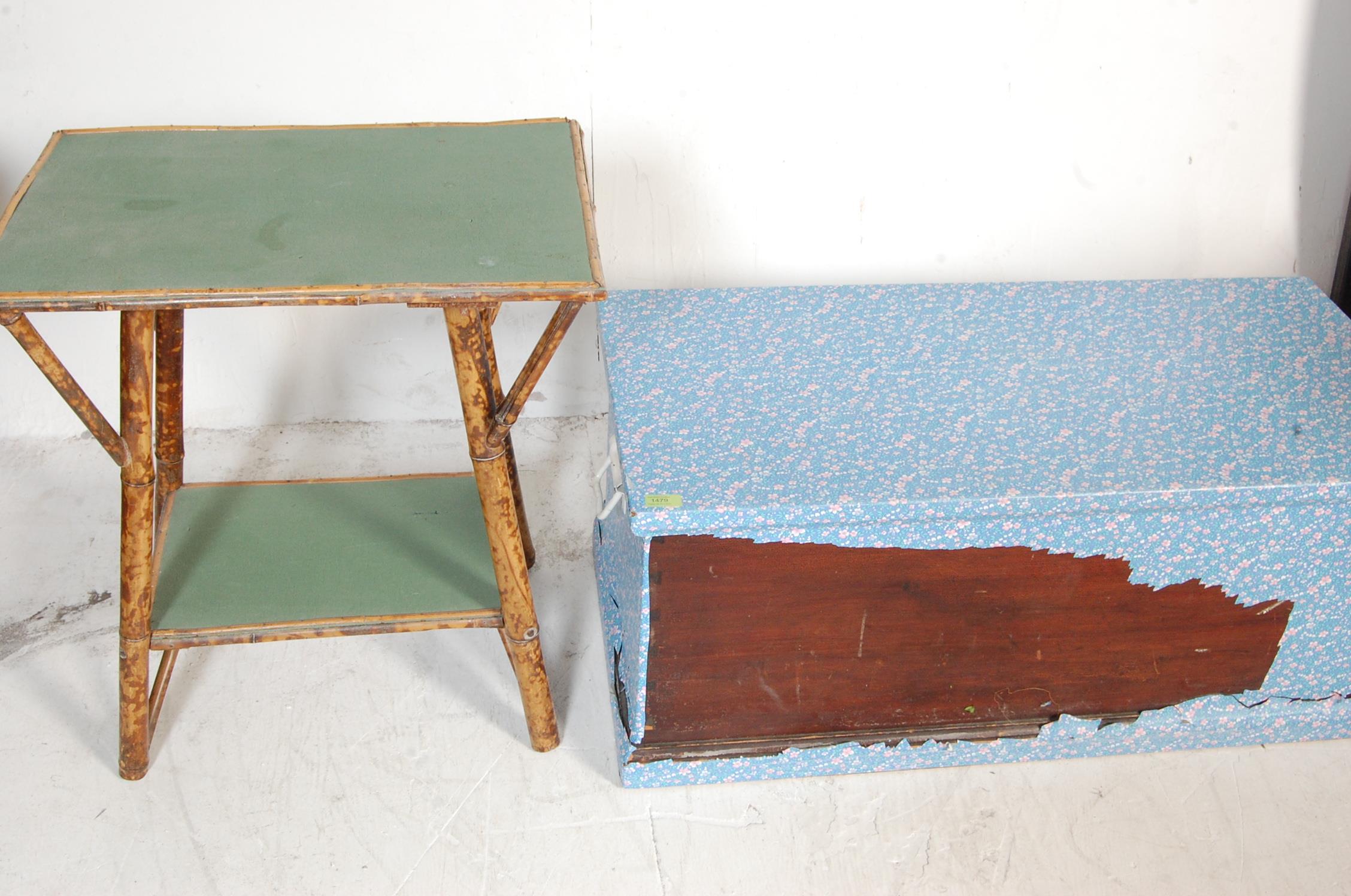 ANTIQUE STYLE PINE BLANKET BOX AND BAMBOO SIDE TABLE - Image 2 of 5