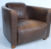 VINTAGE 20TH CENTURY CIGAR BROWN LEATHER AVIATOR STYLE ARMCHAIR