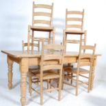 LARGE VINTAGE 20TH CENTURY PINE TABLE AND CHAIRS