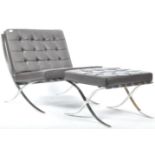 BARCELONA CHAIR AND MATCHING FOOTSTOOL IN BLACK LEATHER