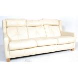 20TH CENTURY DANISH INSPIRED CREAM LEATHER SOFFA SETTEE