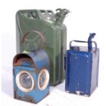 20TH CENTURY 20L METAL JERRY CAN, PARAFFIN DISPENSER AND ROAD LAMP