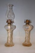 PAIR OF EARLY 20TH CENTURY 1930S ART DECO ERA GLASS OIL LAMPS