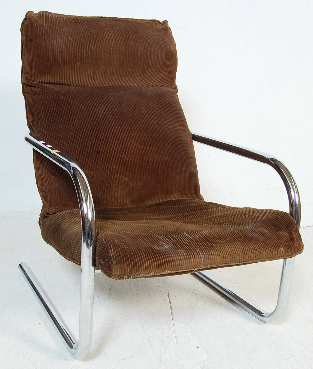 VINTAGE RETRO CHROME FRAMED CANTILEVER ARMCHAIR