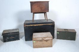 VINTAGE RETRO OAK SEWING BOX AND STRONG BOXES