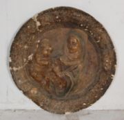 ANTIQUE 19TH CENTURY PLASTER ROUNDEL OF MADONNA AND CHILD