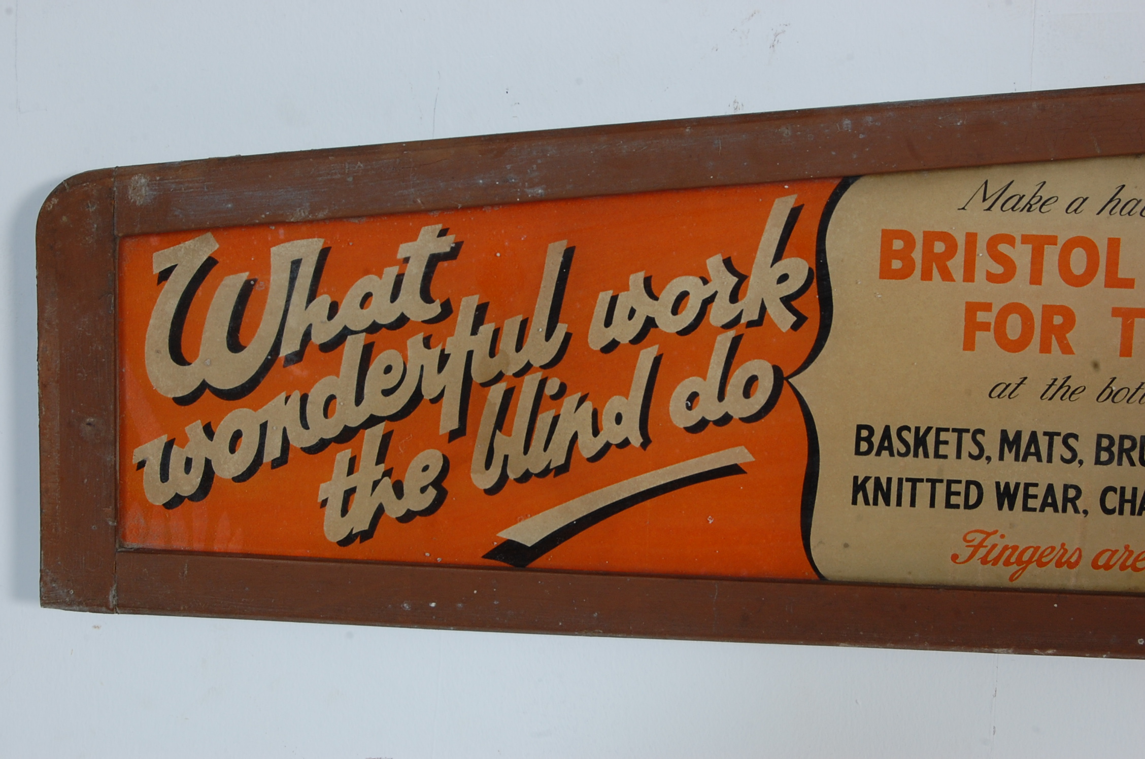 VINTAGE RETRO 20TH CENTURY GLASS ADVERTISING SIGN FOR BRISTOL WORKSHOP FOR THE BLIND - Image 2 of 7