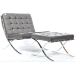 BARCELONA CHAIR AND MATCHING FOOTSTOOL IN BLACK LEATHER