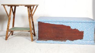 ANTIQUE STYLE PINE BLANKET BOX AND BAMBOO SIDE TABLE