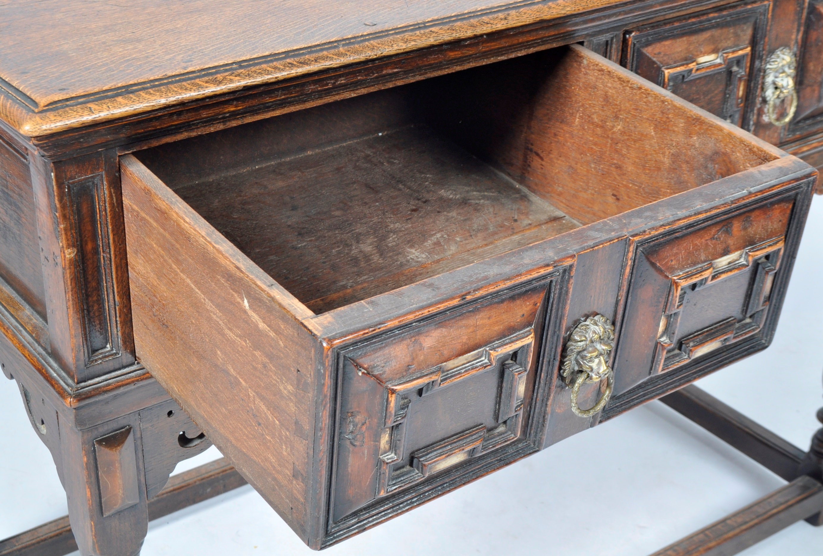 19TH CENTURY JACOBEAN REVIVAL OAK TWO DRAWER DRESSER BASE - Image 4 of 6