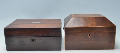 TWO 19TH CENTURY VICTORIAN WOODEN DESK BOXES.