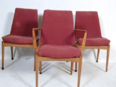 SET OF FOUR VINTAGE TEAK WOOD CHAIRS WITH ORIGINAL PERIOD FABRIC