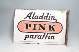 VINTAGE HABERDASHERY DOUBLE SIDED ENAMEL SIGN BY ALADDIN PINK PARAFFIN