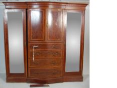 LATE 19TH CENTURY EARLY 20TH CENTURY MAHOGANY SATINWOOD TRIPLE WARDROBE