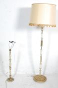 TWO RETRO VINTAGE MID 20TH CENTURY BRASS AND GREEN ALABASTER STANDARD LAMPS