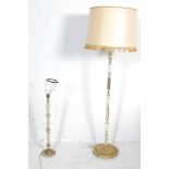 TWO RETRO VINTAGE MID 20TH CENTURY BRASS AND GREEN ALABASTER STANDARD LAMPS