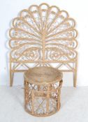ANTIQUE VICTORIAN STYLE BAMBOO PEACOCK HEADBOARD AND STOOL