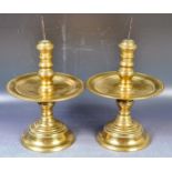 PAIR OF 17TH CENTURY DUTCH BRASS PRICKET CANDLESTICKS