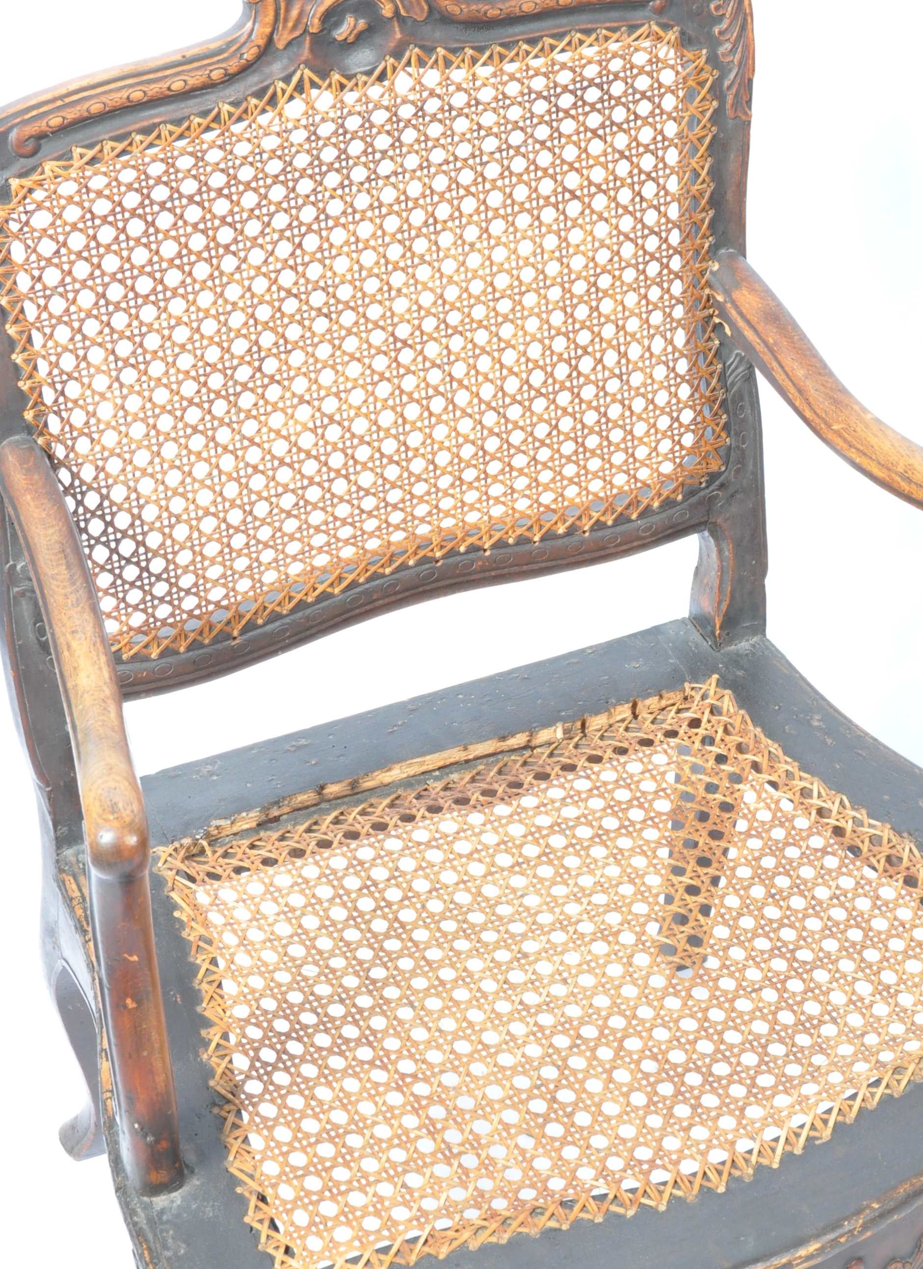 ANTIQUE PAIR OF 18TH CENTURY GEORGIAN CANE & WALNUT ELBOW CHAIRS - Image 3 of 9