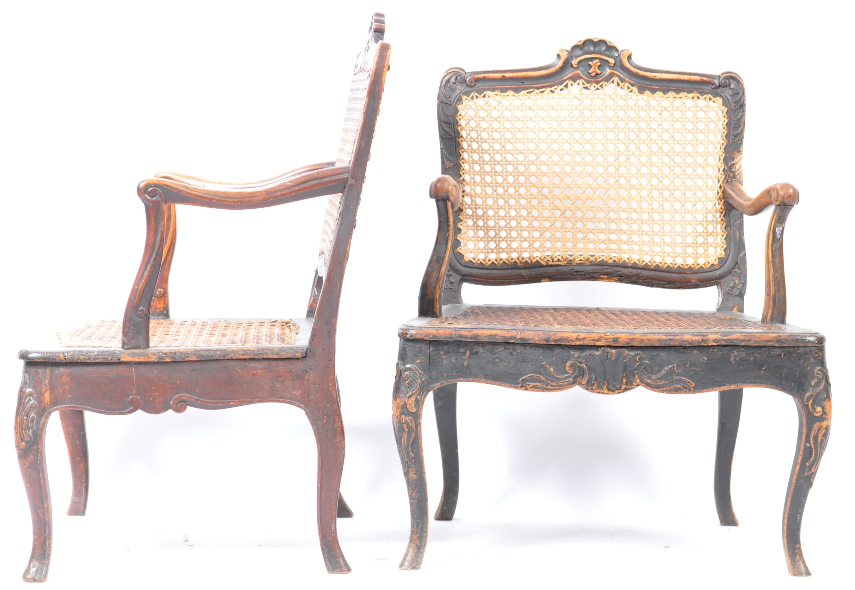 ANTIQUE PAIR OF 18TH CENTURY GEORGIAN CANE & WALNUT ELBOW CHAIRS - Image 9 of 9